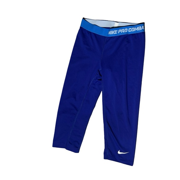 Nike Pro Combat Medium Womens Blue Knee Length Athletic Running Leggings - Picture 1 of 9